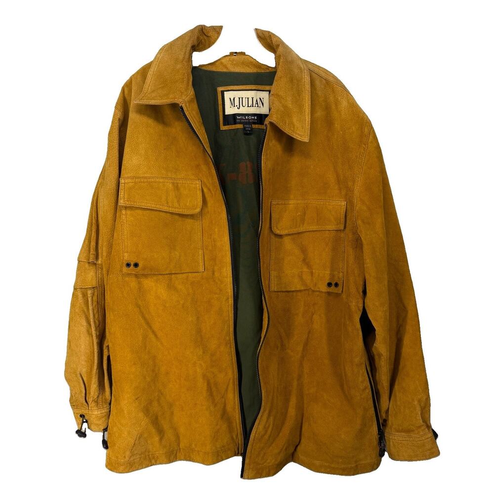 Vtg Wilsons Leather M. Julian Distressed Leather Coat Canvas Lined - Mens L